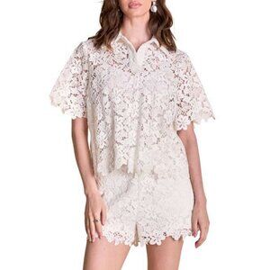 Endless Rose Womens Lace Collar Top Shirt in Ivory Size S